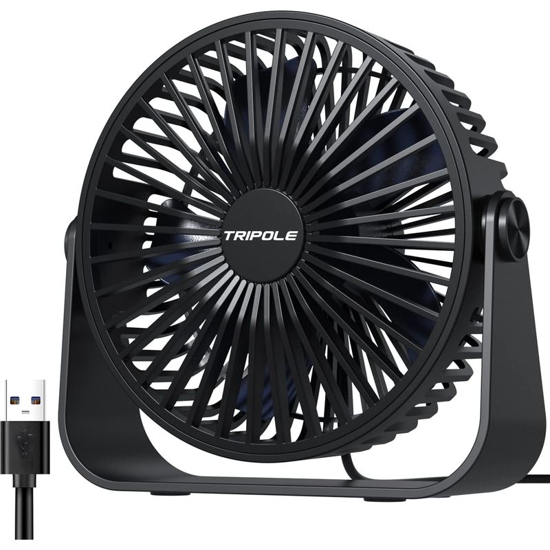Ventilateur De Bureau Usb, Ventilateur De Table À 3 Vitesses, Ventilateur Silencieux Réglable À 360°, Ventilateur Portable Pour Bureau, Maison, Chambre, Voiture, Camping En Plein Air-noir
