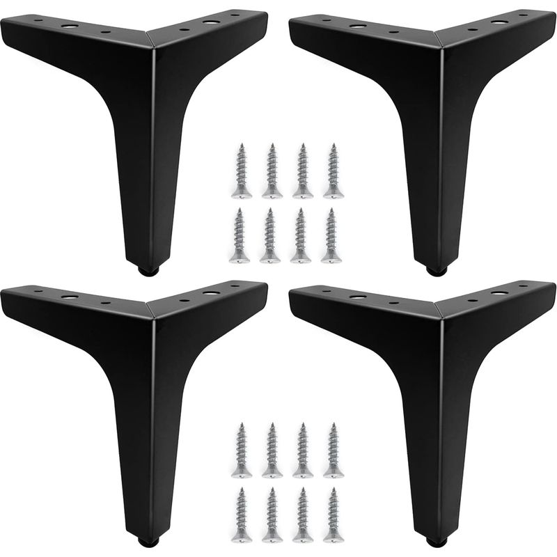 Lot De 4 Pieds De Meubles Métal Noir 15cm – Charge Maximale 80kg – Installation Rapide Avec Vis – Pour Canapés, Tables De Chevet, Meubles Tv