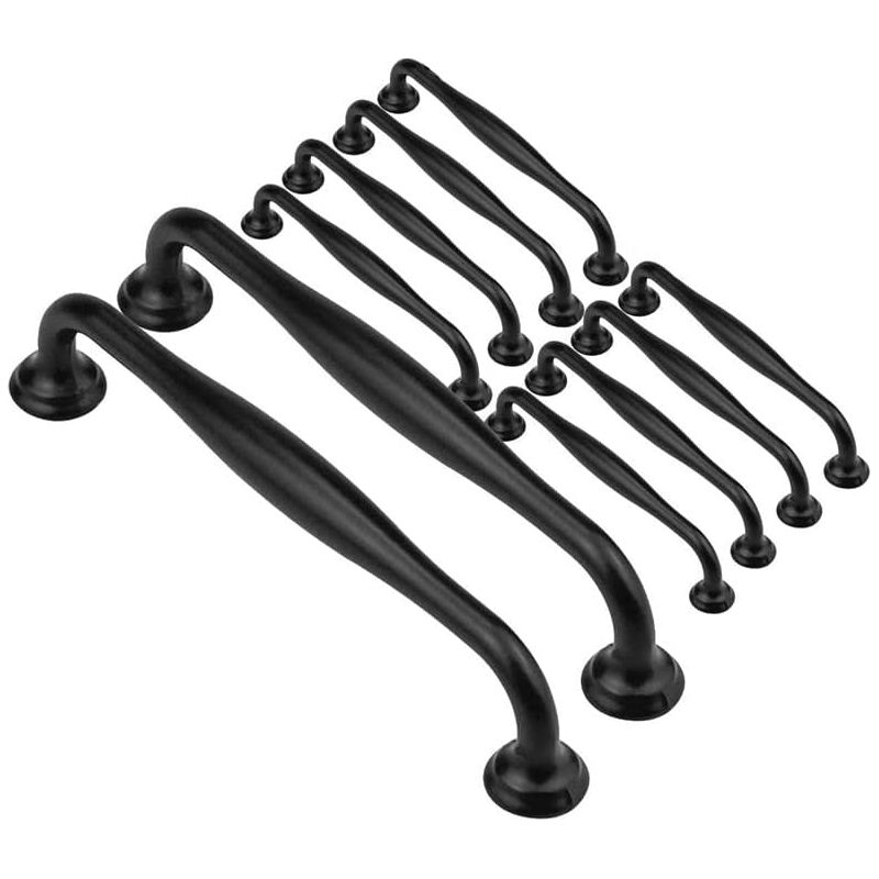 Lot De 10 Poignées De Meuble En Aluminium Noir – Entraxe 128mm – Longueur 147mm – Vis Incluses Pour Installation Facile - 10pcs