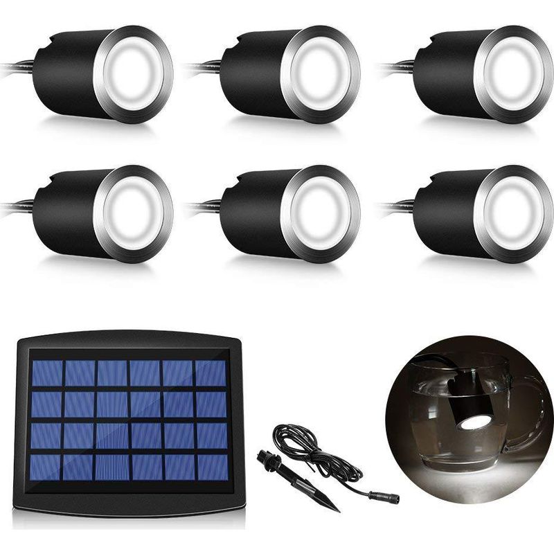 Lot De 6 Spots Led Solaires Encastrables Ip67 – Étanche 0,2w – Ø 32mm – Lumière 4000k Pour Extérieur – Installation Facile
