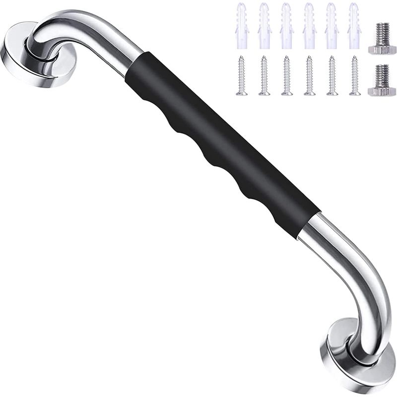 Baignoire De Sécurité Noir 40cm, Antidérapant, Barre D'Appui En Acier Inox Murale, Pour Salle De Bains Wc Manche Pour Enfants/personnes Agées