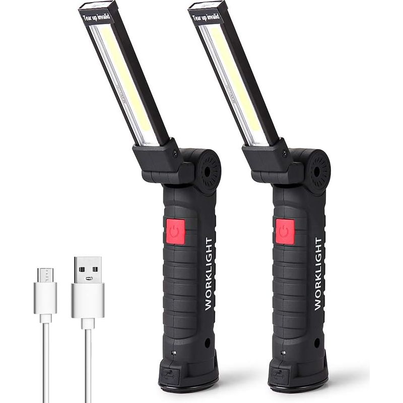 Lampe De Travail Led Lampe Torche Baladeuse Led Lampe Atelier Led Rechargeable Lampe D'Inspection Lampe De Poche Base Magnétique , Camping, D'Urgence Petit,2 Pièces