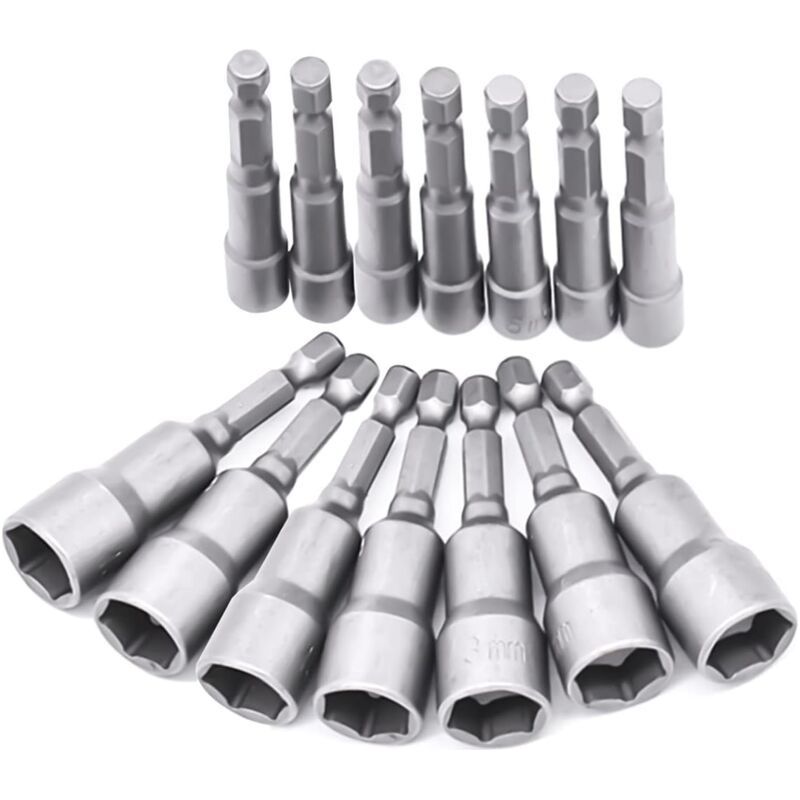 Jeu De 14 Douilles Visseuses 6-19mm – Acier Au Chrome Vanadium – Hexagonal Pour Perceuses Électriques Et Manuelles – Installation Rapide