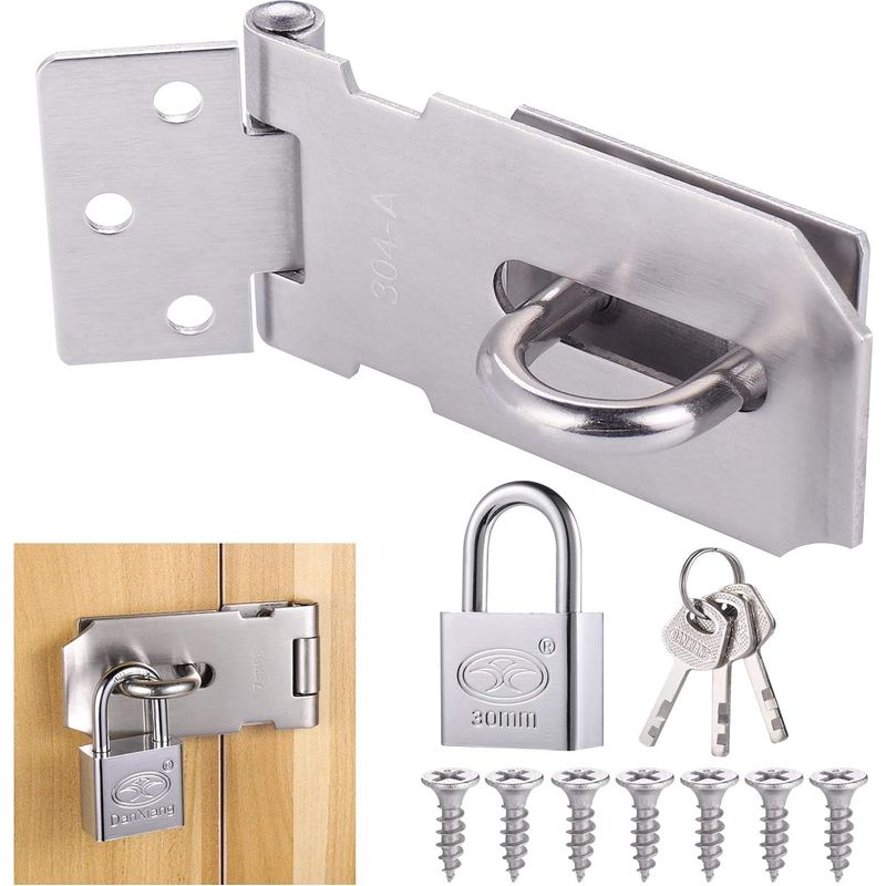 Loquet De Cadenas Agrafe En Acier Inoxydable – Cadenas Avec 3 Clés – Installation Simple Pour Portes Et Fenêtres – Résistant À La Corrosion