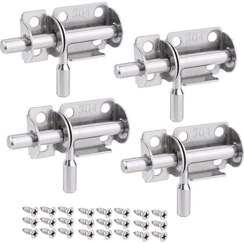 Lot De 4 Verrous De Porte Coulissante En Acier Inox – Antirouille – Installation Bilatérale – Pour Portes Intérieures Et Extérieures