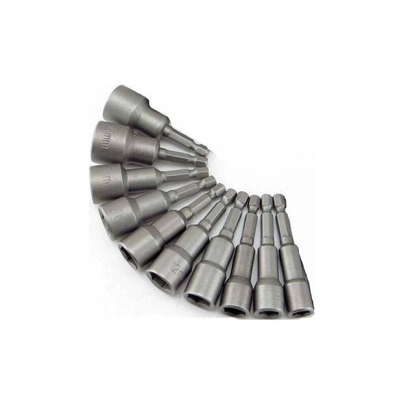 Lot De 10 Douilles Hexagonales Magnétiques 1/4' – Acier Chrome Vanadium – 6-19mm Pour Visseuse À Choc – Embouts Aimantés Pour Vissage Précis