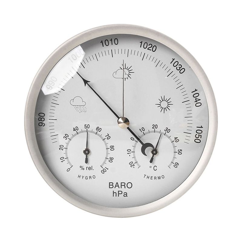 Station Météo Analogique Inox Ø133mm – Baromètre 960-1060 Hpa – Thermomètre -20°c À 50°c – Hygromètre 20 À 98% Rh