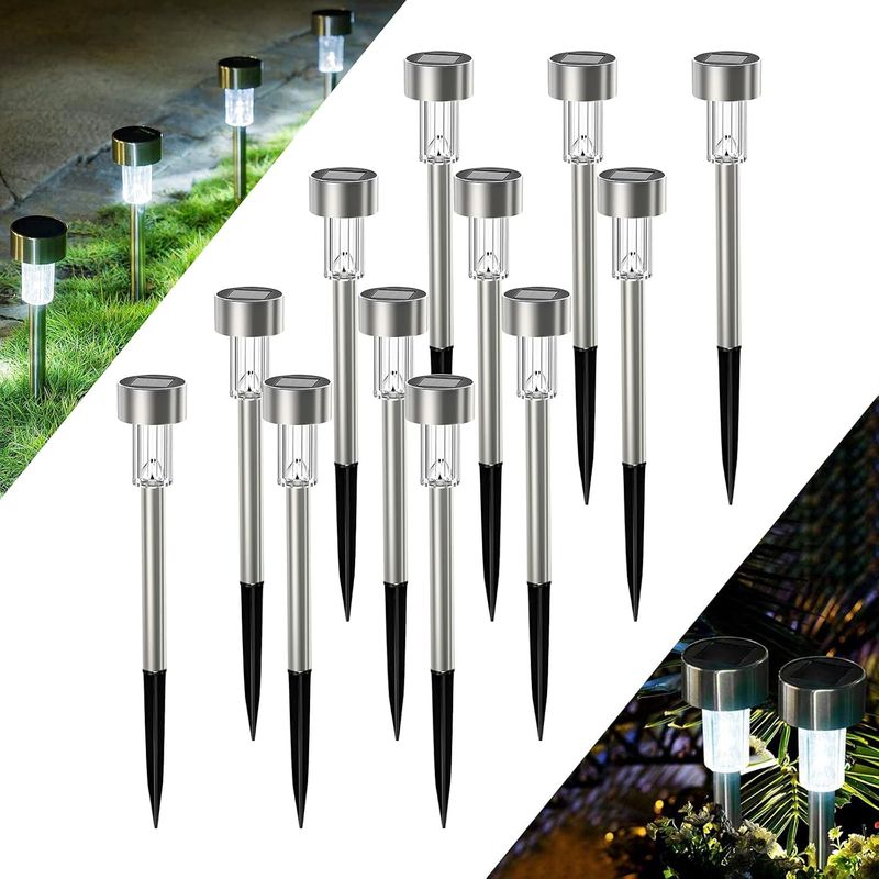 Lumiere Solaire Exterieur Jardin, 12pcs Inoxydable Led Lampe Solaire Pour Exteriepure, Ip44 Étanches Décoration Pour Chemins Pelouse, Garage, Patio, Cour
