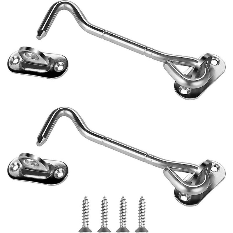 2pcs Crochet Cabine Crochet Fermeture Porte Verrous Et Boulons Pour Serrures Porte Loquet Portail Support Fenêtre Pour Entretoise Silencieux- 101mm Acier Inox Argent