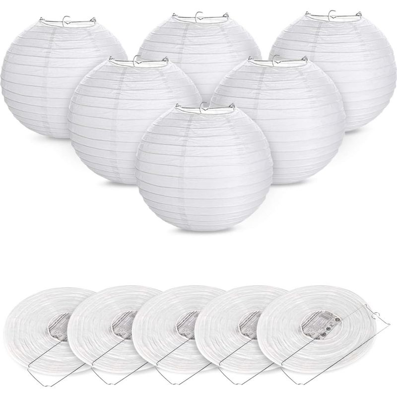 12pcs Lanterne En Papier Abat-jour Lampion En Forme De Boule Blanche Forme De Balle Pour Hocht Temps Église Garden Party Décoration（blanc）