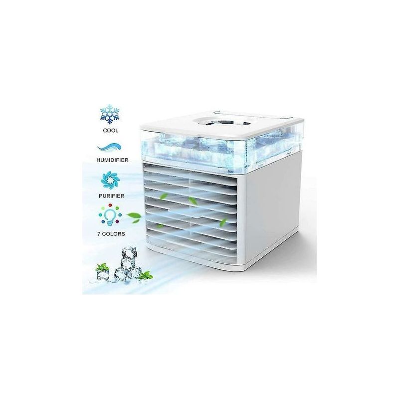 Rafraîchisseur D'Air Portable 4-en-1 – Refroidissement, Humidification, Purification – 7 Couleurs Led – Pour Espaces Confinés – Usb