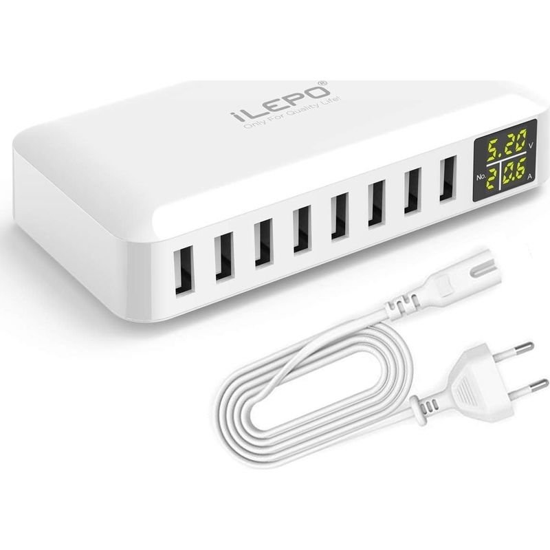 Chargeur Usb 5v8a 8 Ports – Affichage Lcd – Station De Recharge Intelligente – Protection Surcharge Et Surchauffe – Compatible Iphone, Samsung, Android