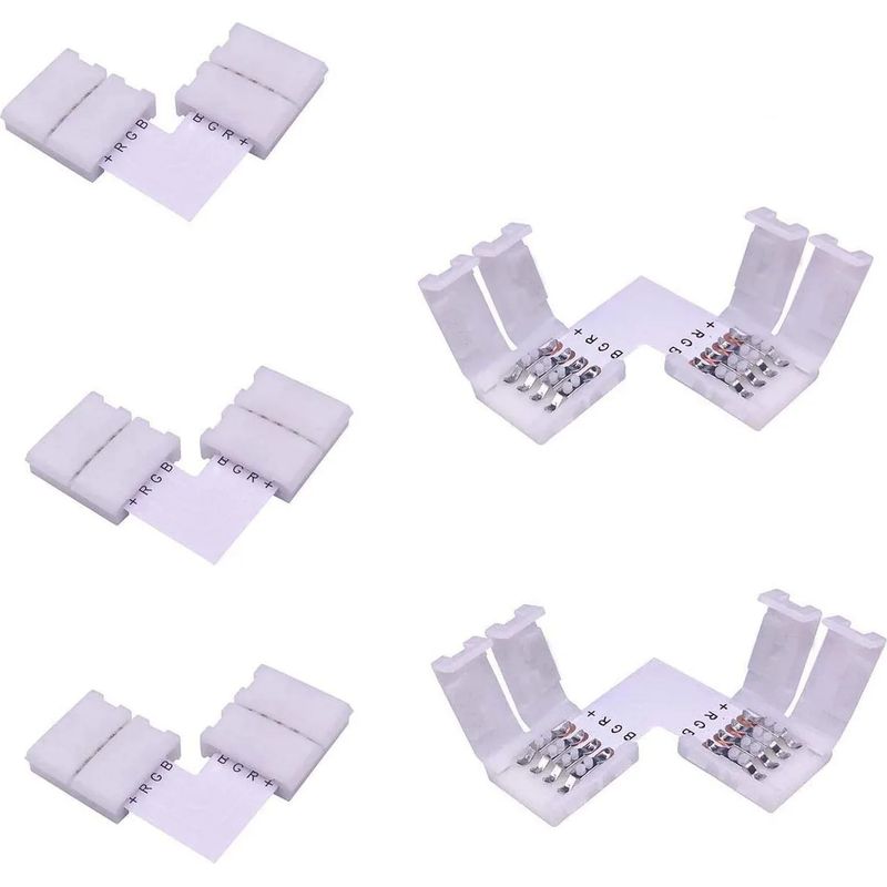 Lot De 5 Connecteurs/ Raccords Rapides En L À Ruban Led Rgb 5050 Connecteur D'Angle De Bande Led Connecteur À Angle Droit 4 Broches Pour Smd 5050 Rgb Led Strip De 10mm De Large [classe Énergétique A++