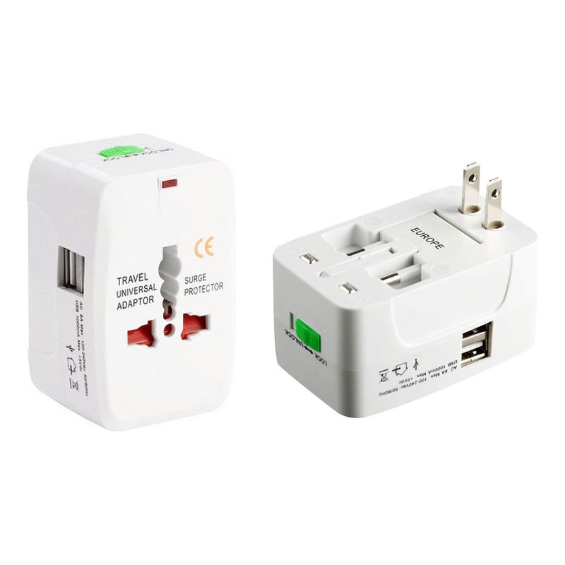 Adaptateur De Voyage Universel – 4 Prises /us/aus/eu – 2 Ports Usb – Tension 110v-240v – Charge Jusqu'à 5 Appareils Simultanément