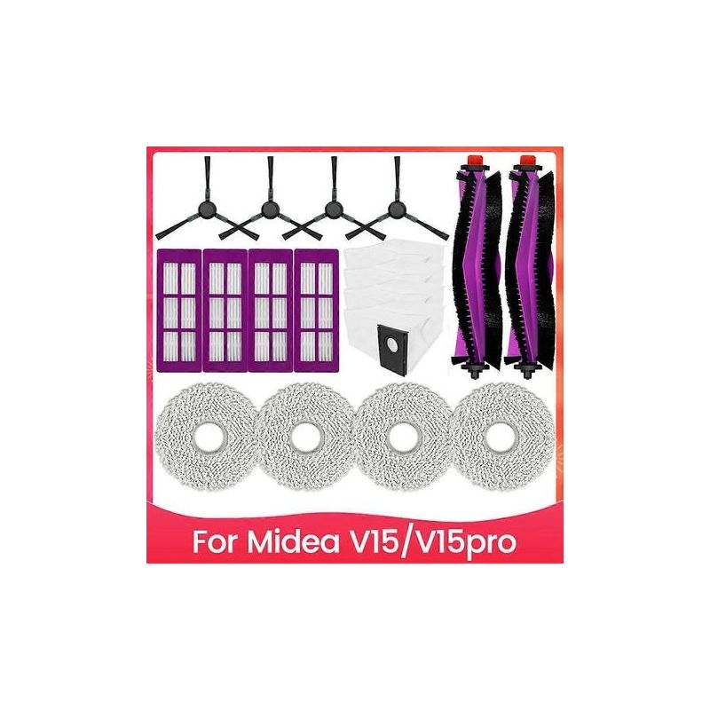 Ensemble De 18 Pièces Pour Aspirateur Midea V15 V15pro : Brosse, Sac À Poussière, Filtre Et Chiffon De Nettoyage.