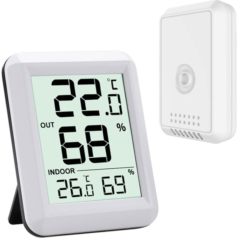 Thermomètre Intérieur Et Extérieur - Thermomètre Hygrometre Numérique Avec Grand Ecran Lcd - Thermomètre Connecté Avec Capteur Extérieure Sans Fil - Pour Bureau/maison/chambre(blanc)