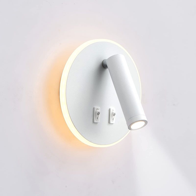 Applique Led,applique De Lecture De Chevet, Liseuses Murales Led,spot Orientable (3w + 6w 3000k Lumière Chaude) Blanche(forme Ronde)