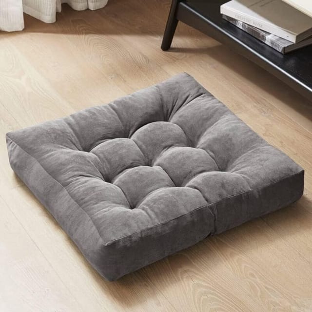 Quadratisches Meditationskissen für Erwachsene, gestepptes graues Cordkissen für Yoga im Freien, Tatami-Matte, Kamin, Wohnzimmer, grau, 55 x 55 cm