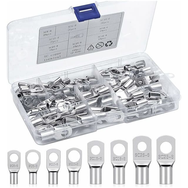 Crimp-anschlussklemmen-sets 6mm² 10mm² 16mm² 25mm² Ringkabelschuhe Verzinnte Kupferklemmen Sc-steckverbinder Für Autobatterien, Fahrzeuge, Motorräder (120 Stück)