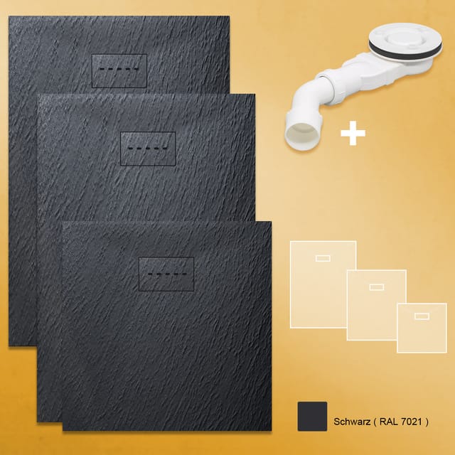 Design Duschwanne Schwarz Duschtasse Flach aus smc Brausewanne Super Flache 140 x 90 cm mit Ablaufgarnitur - Sonni