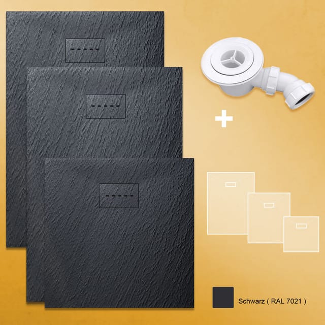 Design Duschwanne Schwarz Duschtasse Flach aus smc Brausewanne Super Flache 160 x 90 cm mit Ablaufgarnitur,Antirutsch - Sonni