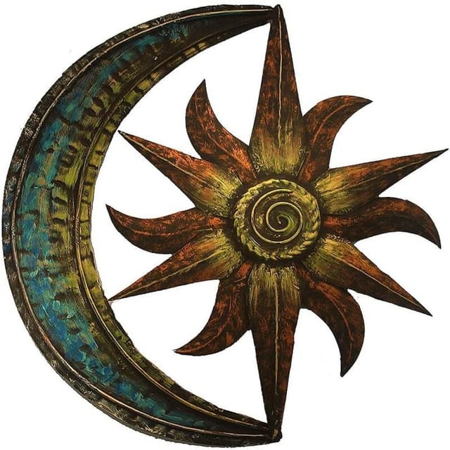 Tinor - 29 x 29 cm Metall-Sonne-Mond-Wanddekoration, kreative Wanddekoration für den Garten, Vintage-Dekor-Wandkunst für Wohnzimmer, Schlafzimmer