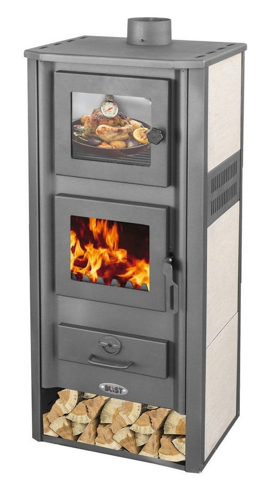 Eek a Kaminofen mit Backfach Weiß Holzofen 12,1 kW Kamin Ambasador Ofen Dauerbrandofen Werkstattofen Schwedenofen Hüttenofen Heizofen