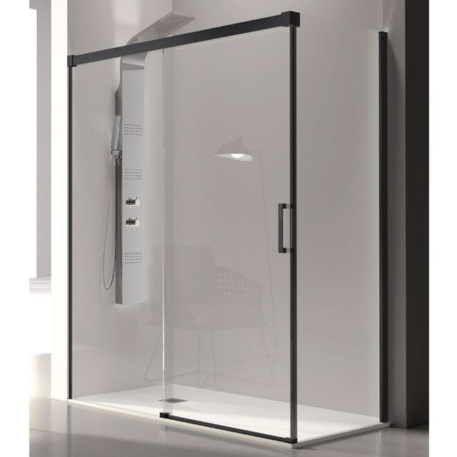 Duschwand mit Schiebetür glasé schwarz - Glas 8/6 mm / 120 cm mit Seitenstück: 66 - 69 cm