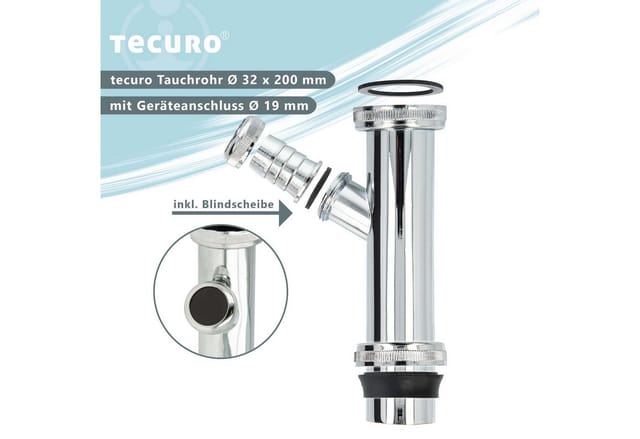 Tecuro - Tauchrohr ø 32 x 200 mm mit ga ø 19 mm, MS-verchromt, zusätzl. Überwurf