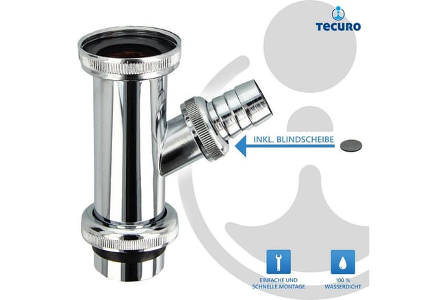 tecuro Tauchrohr Ø 32 x 200 mm mit GA Ø 19 mm, KS-verchromt, zusätzl. Überwurf