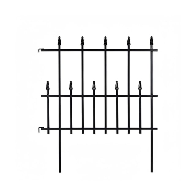 Beetzaun Metall, HxB: 71 x 247 cm, Garten Beeteinfassung zum Stecken, 4 Zaunelemente, Gotik Design, schwarz - Relaxdays