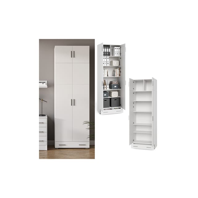 Vicco - Aktenschrank Frank, Weiß, 80 x 182.4 cm mit Schrankaufsatz und Schublade