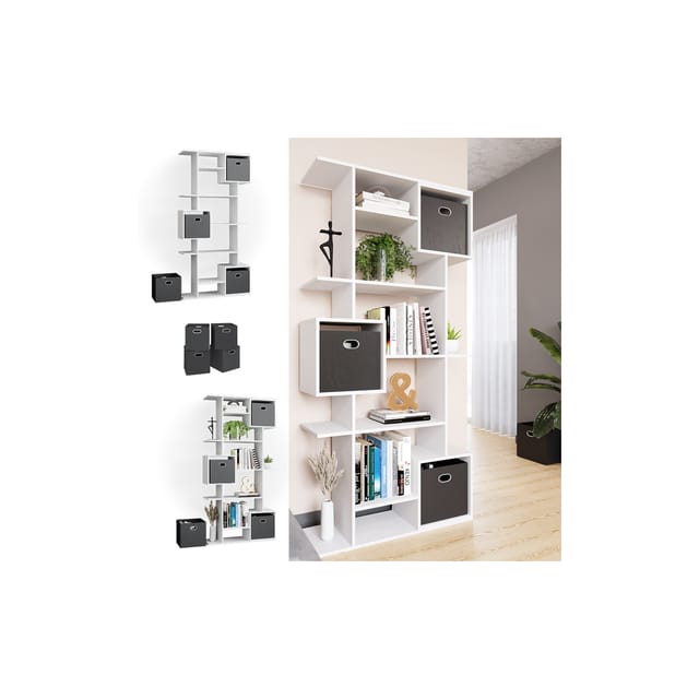 Vicco - Raumteiler Cube, Weiß, 92 x 187.7 cm mit 2 Faltboxen