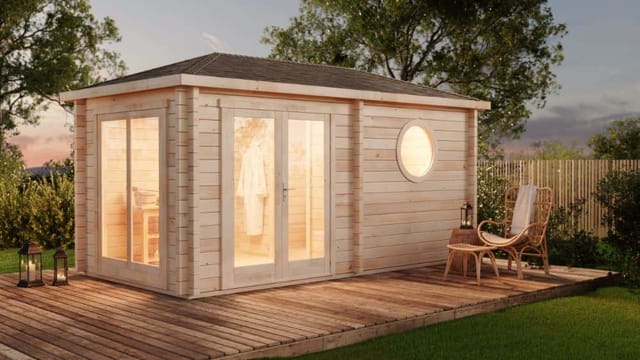Saunahaus Pori-70 Gartensauna 3 Sitzbänke aus Holz, Sauna mit 70 mm Wandstärke, Außensauna mit Montagematerial - Finntherm