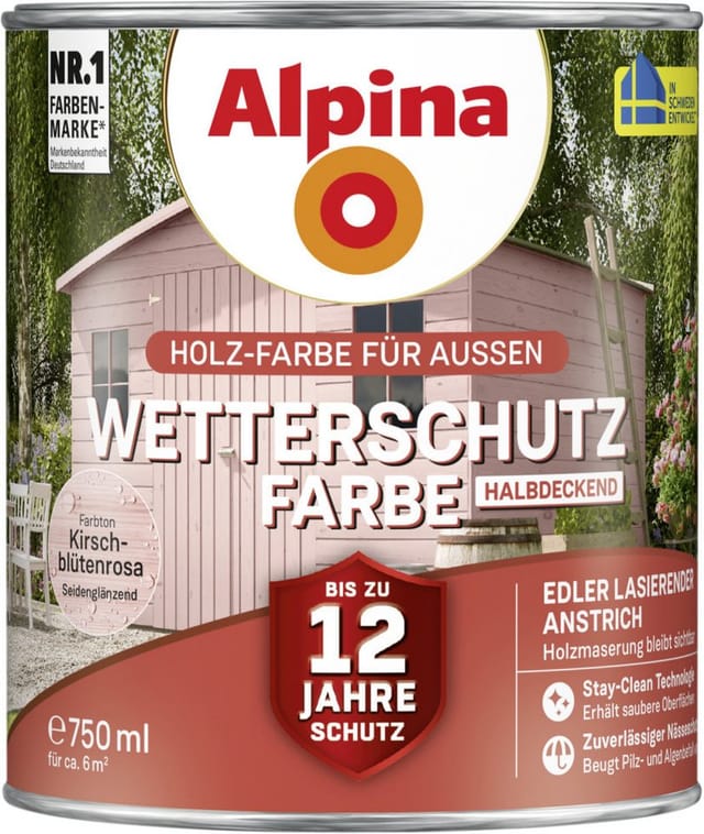 Alpina Wetterschutzfarbe halbdeckend 0,75 L kirschblütenrosa Holzschutzfarbe
