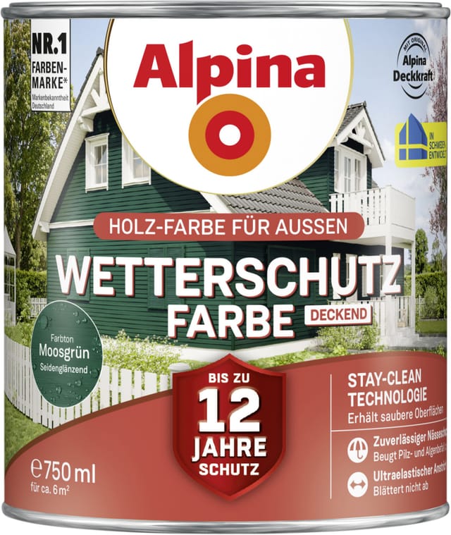 Wetterschutzfarbe deckend 0,75 l moosgrün Holzschutzfarbe - Alpina
