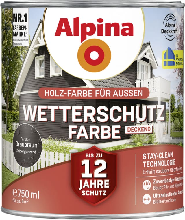 Wetterschutzfarbe deckend 0,75 l graubraun Holzschutzfarbe - Alpina