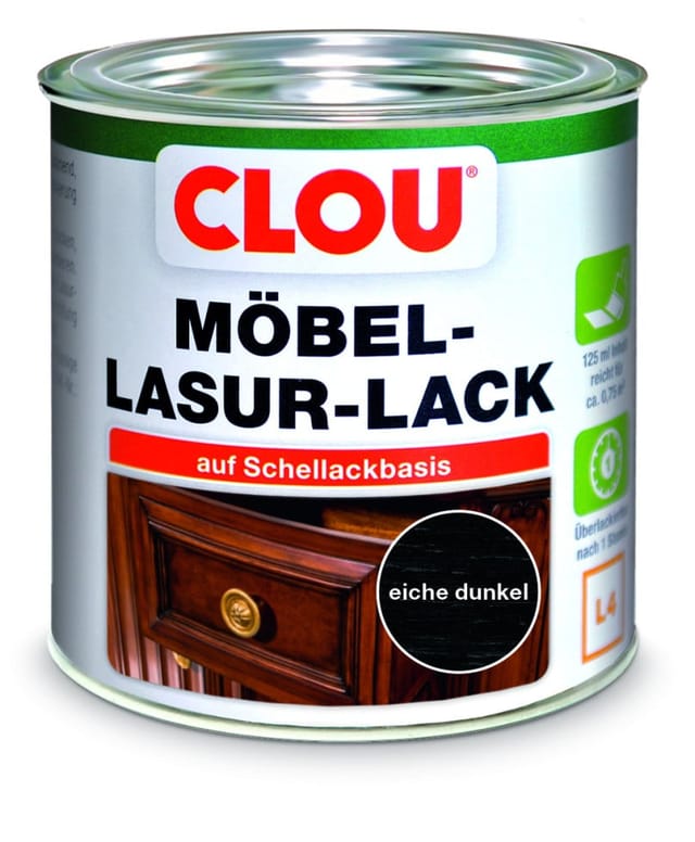 Möbel Lack L4 125 ml eiche dunkel Holzlasur - Clou