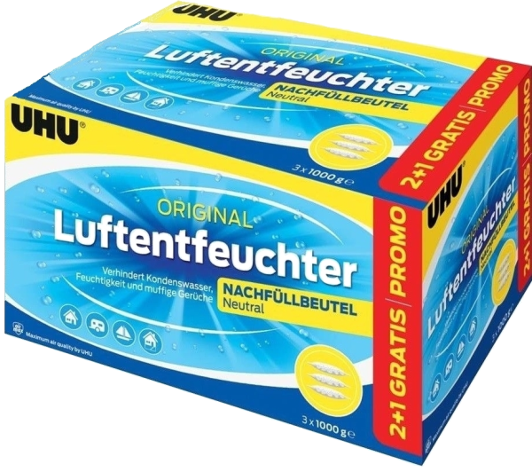 Luftentfeuchter Nachfüllbeutel Sparpack, 3 x 1000 g Luftentfeuchter - UHU