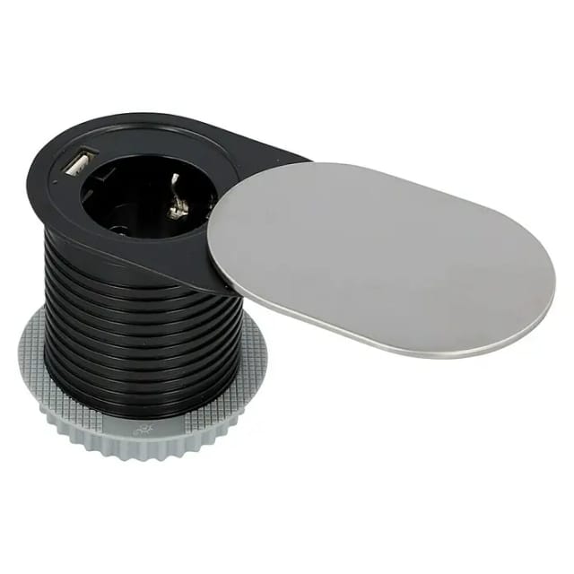 Einbausteckdosenleiste 1-Fach 1,5m mit usb, H05VV-F3 G1,5 mm, stahl Steckdosenleisten - Unitec