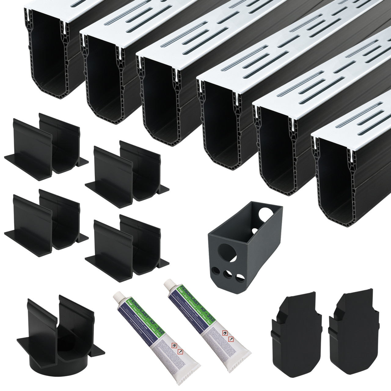Schmale Linienentwässerung Aluminium 6 Meter - Komplettset