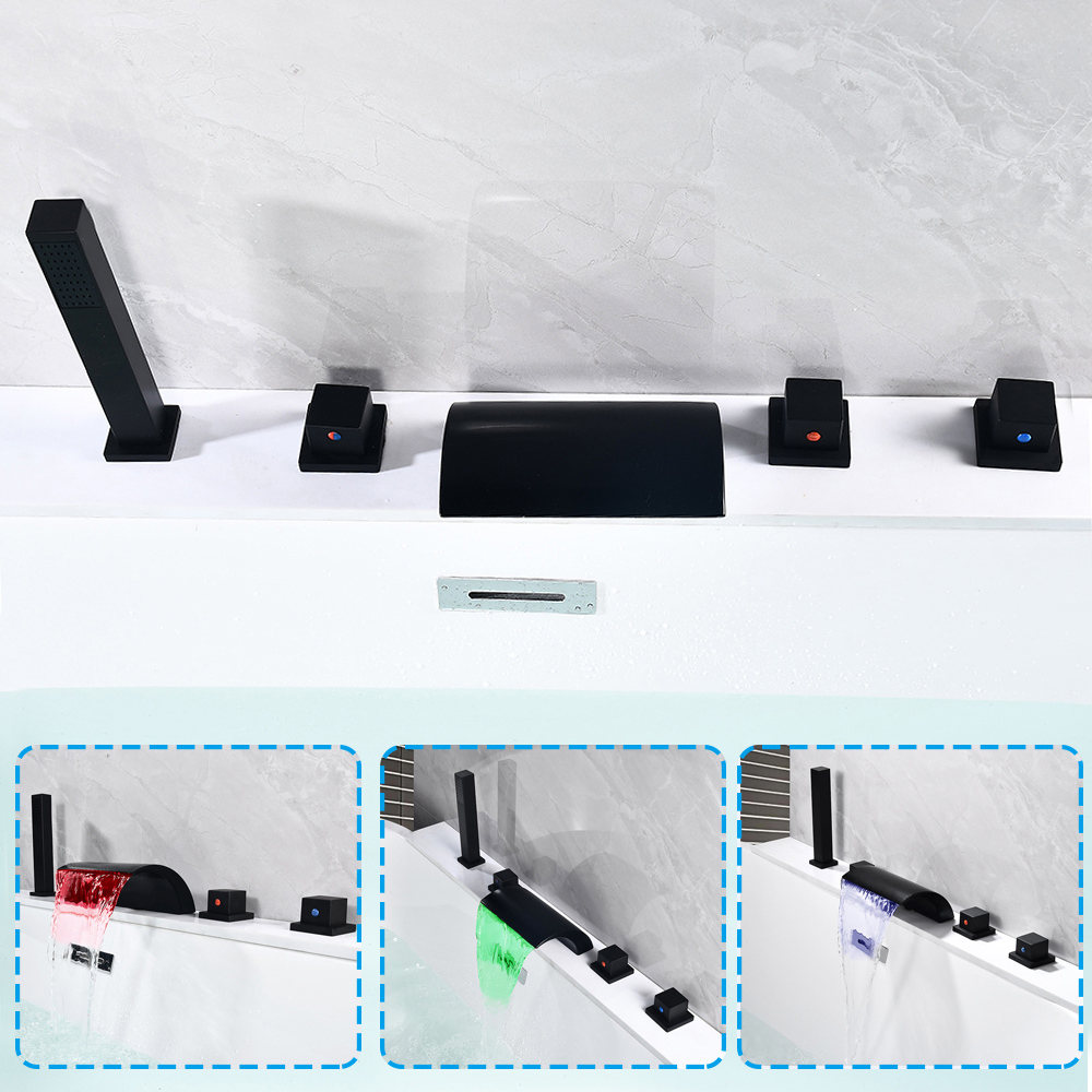 Yissale-moderne 5-loch-wannenrandarmatur Led-wasserfall-wannenarmatur Duschset 1/2