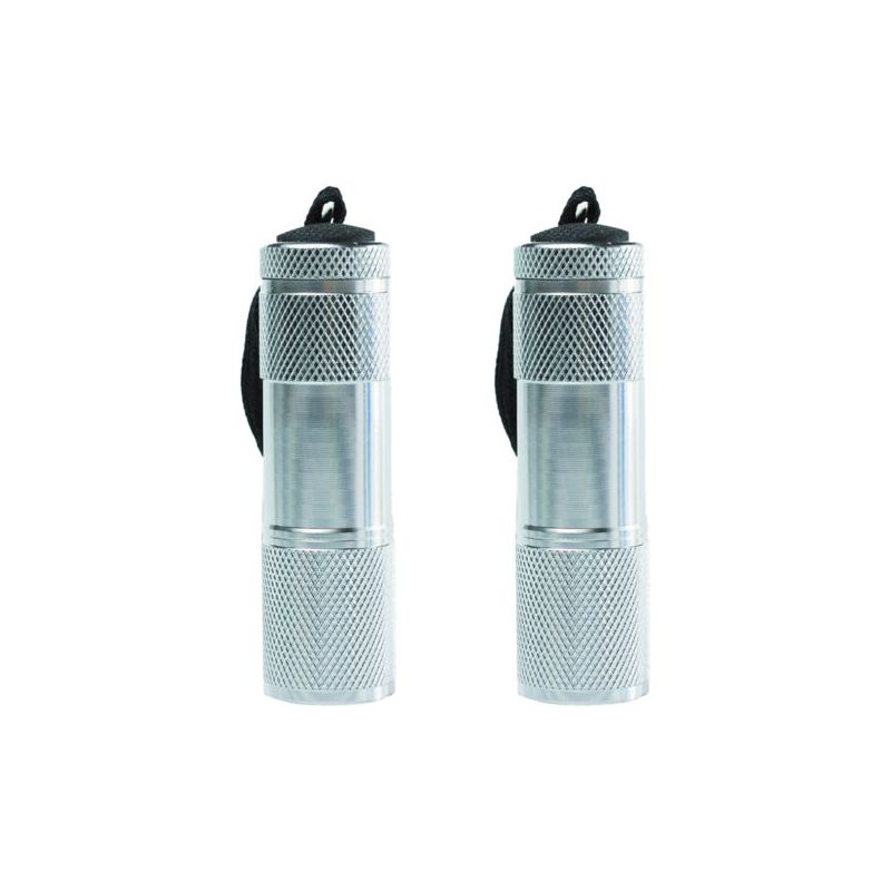 Mini-taschenlampe Mit Gummibeschichtung Und Schultergurt, Tragbar, Ideal Für Camping Und Wandern, Silberfarben. 2 Stück