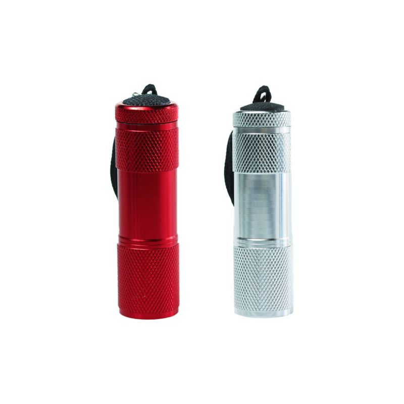 Mini-taschenlampe Mit Gummierter Oberfläche Und Schultergurt, Tragbar, Ideal Für Camping Und Wandern, Rot Und Silber