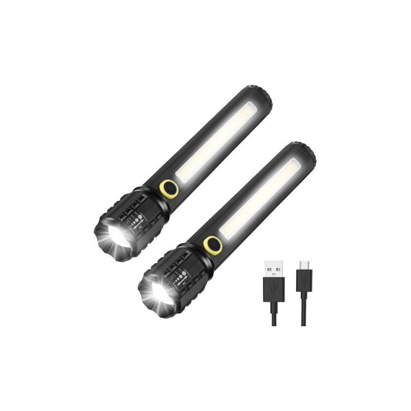 Led-taschenlampe, 2er-pack, Verstellbare Und Zoombare Helle Taschenlampe, Wiederaufladbare Led-notfalltaschenlampe, 16 Cm