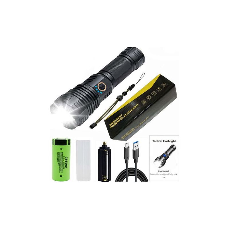 Wiederaufladbare Taschenlampe, Hochleistungs-led-taschenlampe, Leistungsstarke Taktische Taschenlampe Xhp70.2 Mit Zoom, 5 Modi, Ipx7 Wasserdicht, Ideal Für Camping, Wandern Und Notfallsituationen.