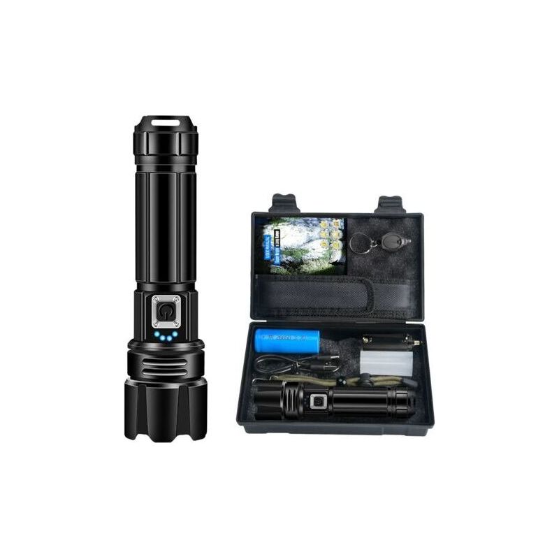 Ultrahelle Led-taschenlampe, 3000 Lumen, Wiederaufladbar, Wasserdicht (ipx4), Taktische Taschenlampe Mit P70-led, 5 Modi, Zoombar, Für Camping, Wandern Und Notfallsituationen (batterie Nicht Im Liefer
