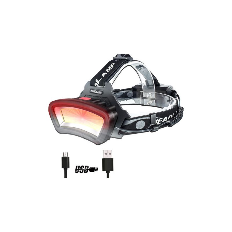 Cob-stirnlampe, Led-stirnlampe Mit Usb-aufladbarem Rotlicht, 2000 Lumen, Robust Für Autoreparaturen Und Bauarbeiten Bei Nacht – 7–14 Stunden Betriebsdauer