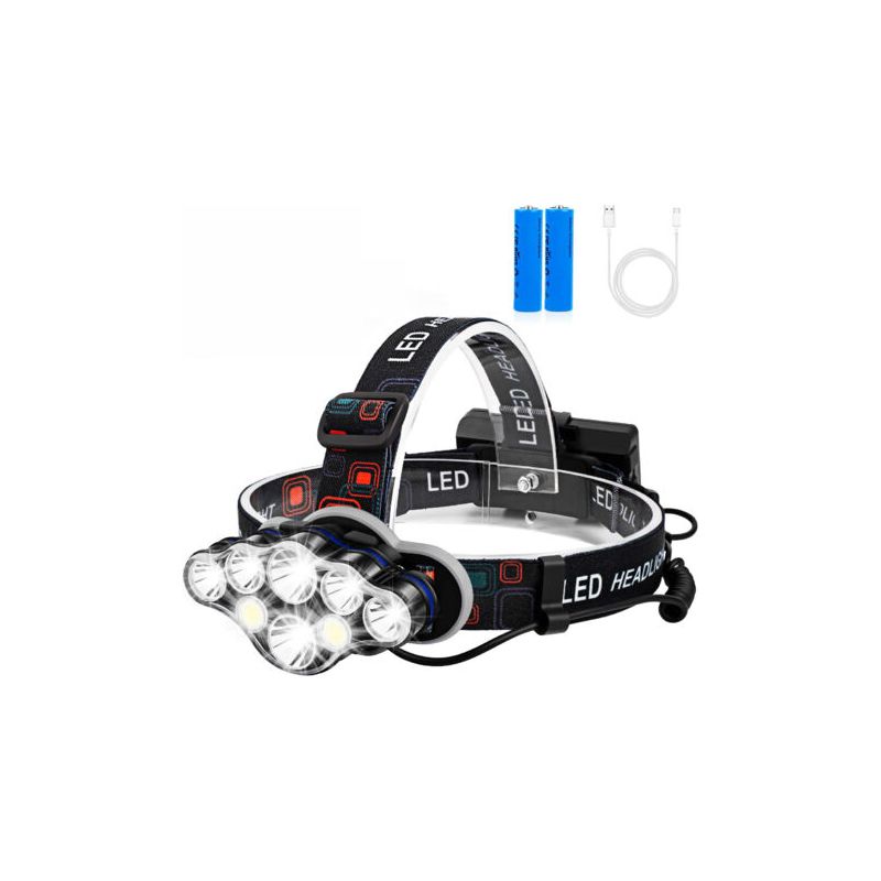 Stirnlampe, 18.000 Lumen, 8 Leds, 8 Modi, Hervorragende, Per Usb Aufladbare Led-stirnlampe, 90° Verstellbar, Wasserdicht Und Leicht, Geeignet Zum Angeln, Campen, Lesen Und Wandern – 1 Stück