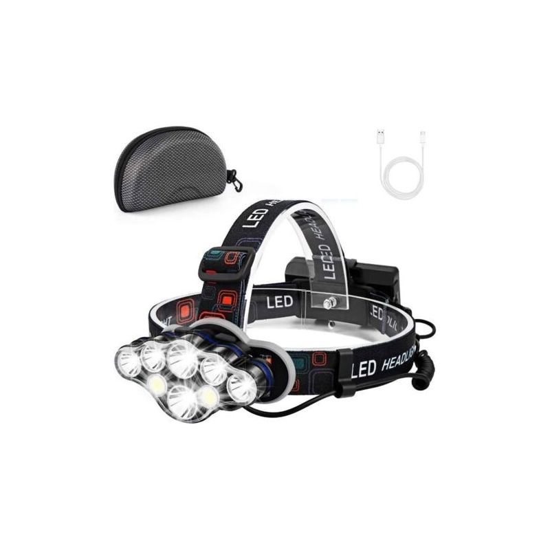 Stirnlampe, Superhelle 8-led-lampe Mit 18000 Lumen, Usb-aufladbar, Wasserdicht, Verstellbar Für Camping, Batterielos
